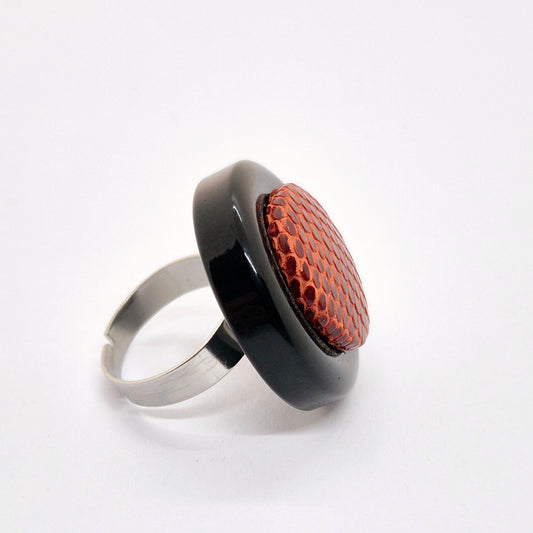 RING KNAPPAR RÖD LÄDER